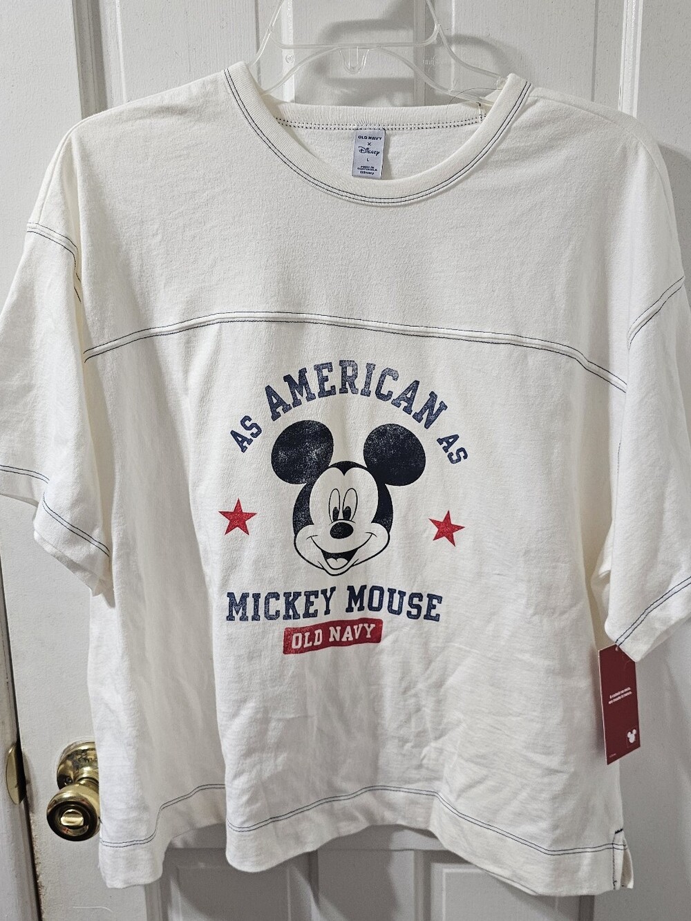 Old Navy Cream Mickey Mouse Graphic Tee with Red & Navy Accents